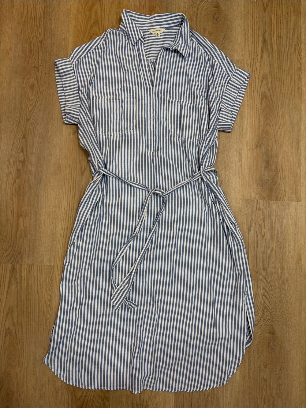 Max Studio Blue and White Striped Midi Shirtdress